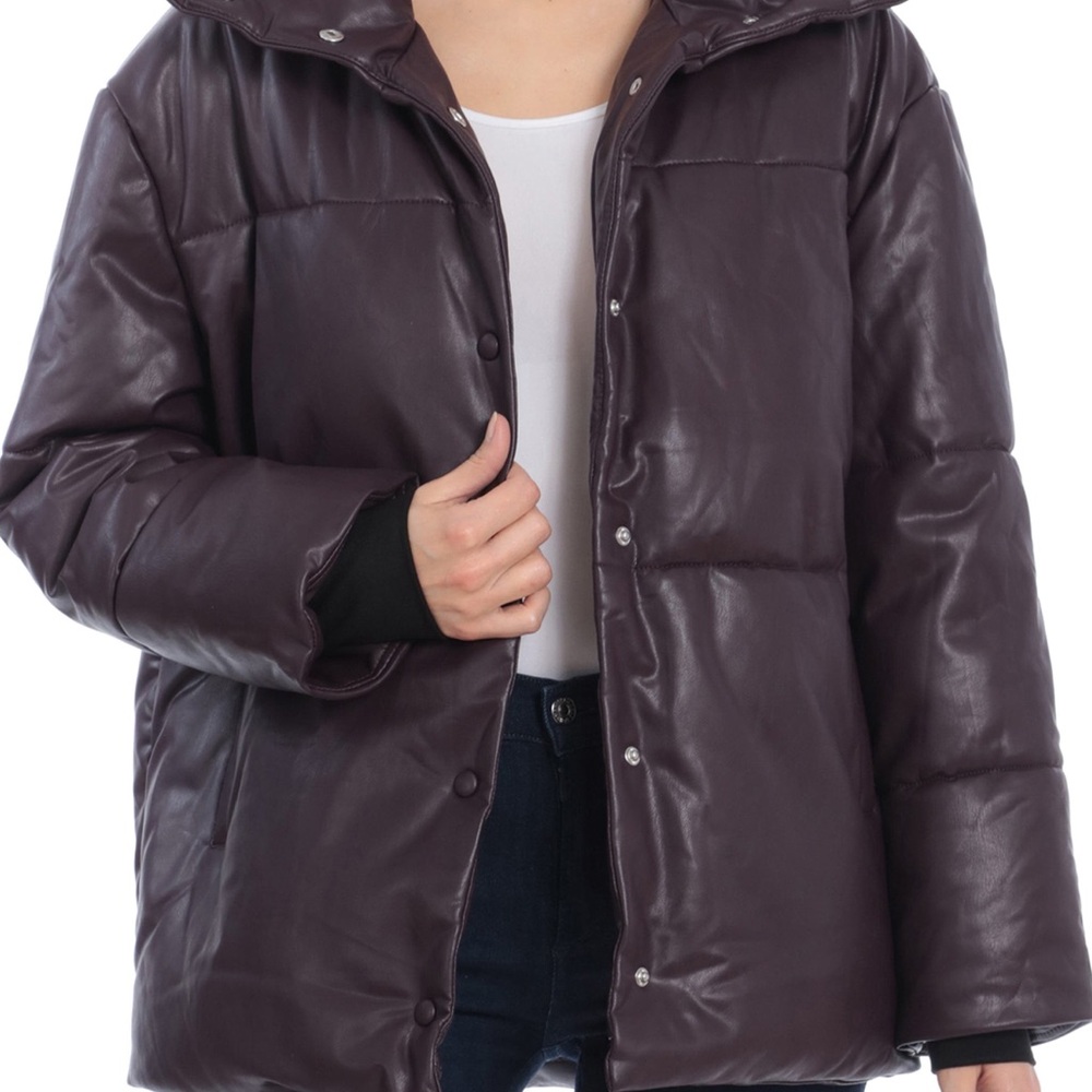 Avec Les Filles Faux Leather Puffer Storm Coat in sangria. Size M. BRAND NEW